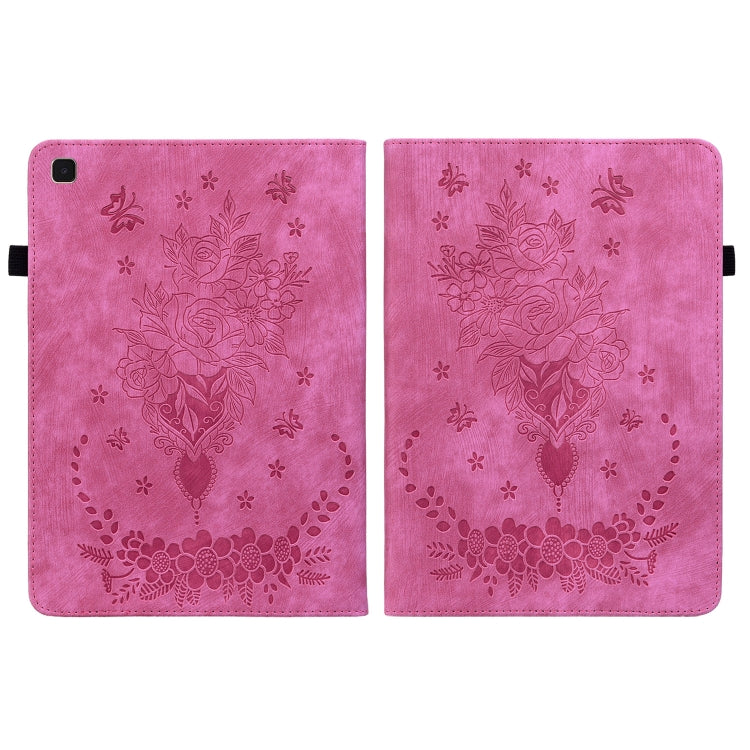 For Samsung Galaxy Tab A7 10.4 2020 T500 Butterfly Rose Embossed Leather Smart Tablet Case(Rose Red) by bashfashion