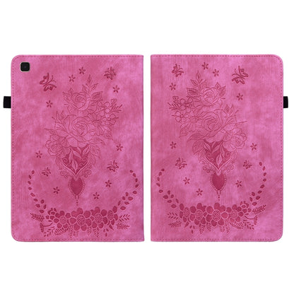 For Samsung Galaxy Tab A7 10.4 2020 T500 Butterfly Rose Embossed Leather Smart Tablet Case(Rose Red) by bashfashion