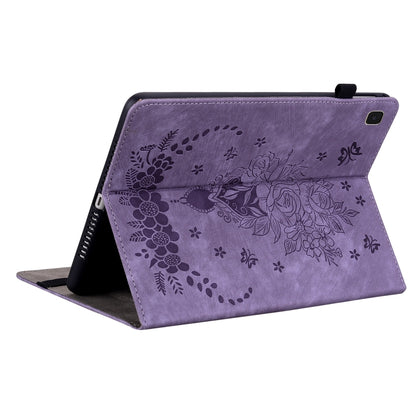 For Samsung Galaxy Tab A7 10.4 2020 T500 Butterfly Rose Embossed Leather Smart Tablet Case(Purple) by bashfashion