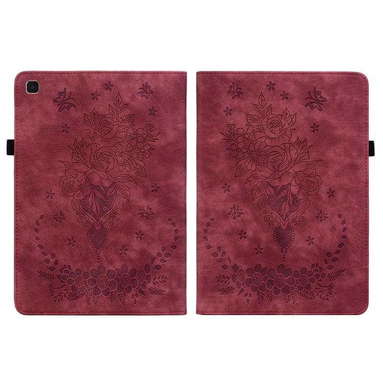 For Samsung Galaxy Tab A7 10.4 2020 T500 Butterfly Rose Embossed Leather Smart Tablet Case(Red) by bashfashion