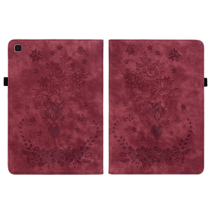 For Samsung Galaxy Tab A7 10.4 2020 T500 Butterfly Rose Embossed Leather Smart Tablet Case(Red) by bashfashion