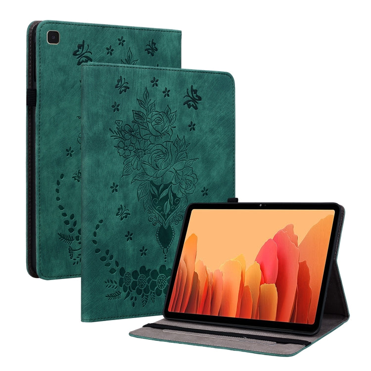 For Samsung Galaxy Tab A7 10.4 2020 T500 Butterfly Rose Embossed Leather Smart Tablet Case(Green) by bashfashion