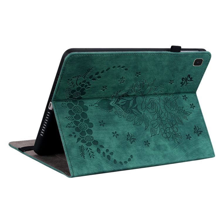 For Samsung Galaxy Tab A7 10.4 2020 T500 Butterfly Rose Embossed Leather Smart Tablet Case(Green) by bashfashion