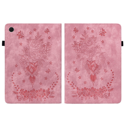 For Samsung Galaxy Tab A8 10.5 2021 X205 Butterfly Rose Embossed Leather Smart Tablet Case(Pink) by bashfashion