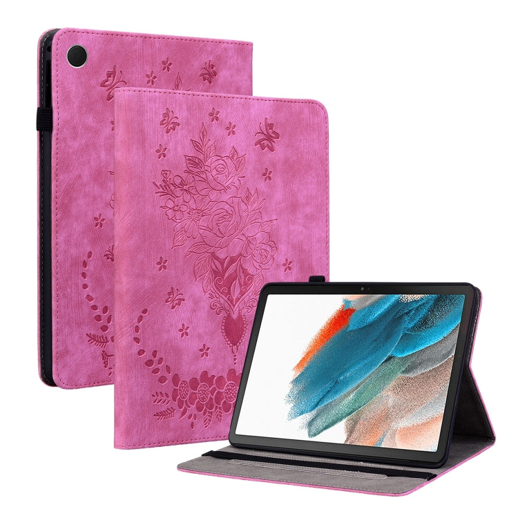 For Samsung Galaxy Tab A8 10.5 2021 X205 Butterfly Rose Embossed Leather Smart Tablet Case(Rose Red) by bashfashion
