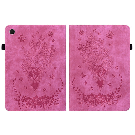 For Samsung Galaxy Tab A8 10.5 2021 X205 Butterfly Rose Embossed Leather Smart Tablet Case(Rose Red) by bashfashion