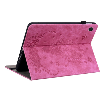 For Samsung Galaxy Tab A8 10.5 2021 X205 Butterfly Rose Embossed Leather Smart Tablet Case(Rose Red) by bashfashion