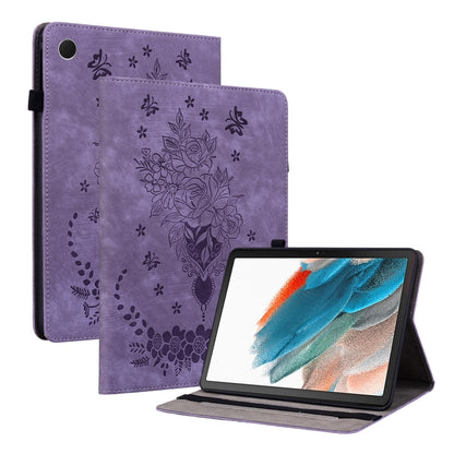 For Samsung Galaxy Tab A8 10.5 2021 X205 Butterfly Rose Embossed Leather Smart Tablet Case(Purple) by bashfashion