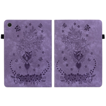 For Samsung Galaxy Tab A8 10.5 2021 X205 Butterfly Rose Embossed Leather Smart Tablet Case(Purple) by bashfashion