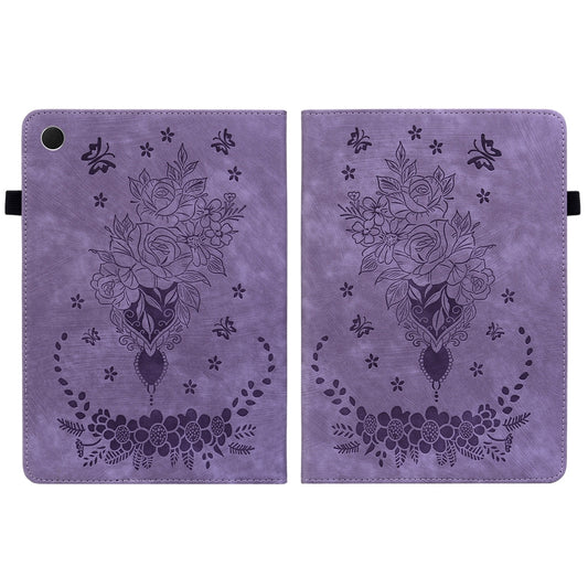 For Samsung Galaxy Tab A8 10.5 2021 X205 Butterfly Rose Embossed Leather Smart Tablet Case(Purple) by bashfashion