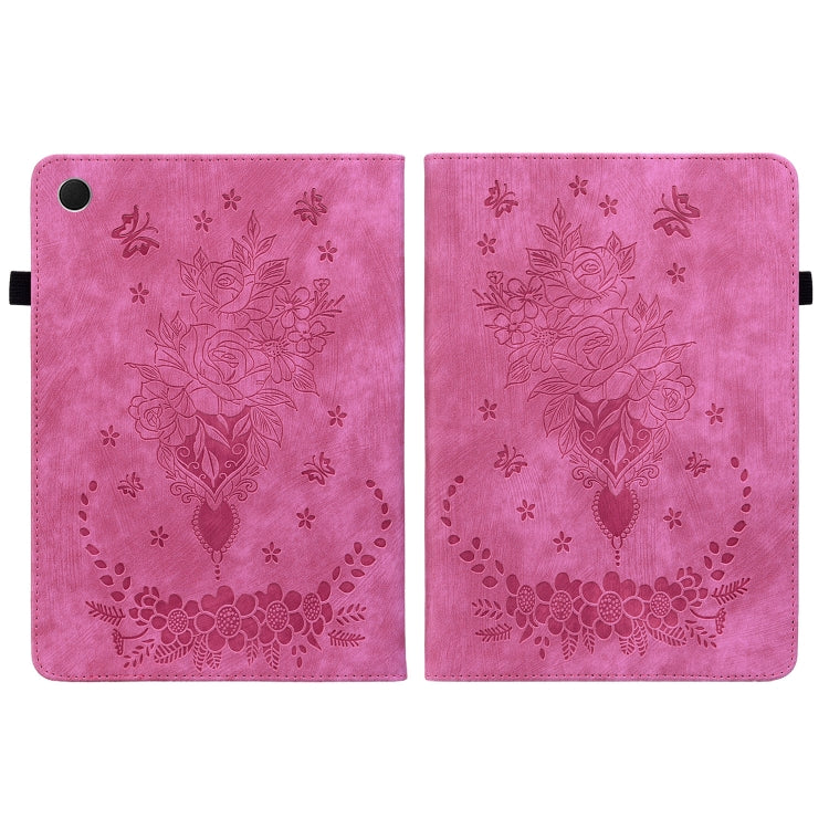 For Samsung Galaxy Tab S6 Lite P610 Butterfly Rose Embossed Leather Smart Tablet Case(Rose Red) by bashfashion