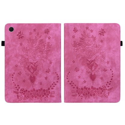 For Samsung Galaxy Tab S6 Lite P610 Butterfly Rose Embossed Leather Smart Tablet Case(Rose Red) by bashfashion