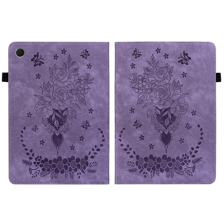 For Samsung Galaxy Tab S6 Lite P610 Butterfly Rose Embossed Leather Smart Tablet Case(Purple) by bashfashion