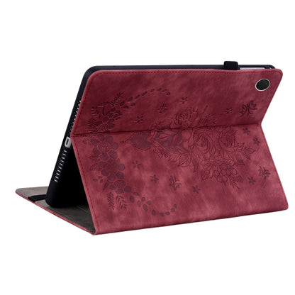 For Samsung Galaxy Tab S6 Lite P610 Butterfly Rose Embossed Leather Smart Tablet Case(Red) by bashfashion
