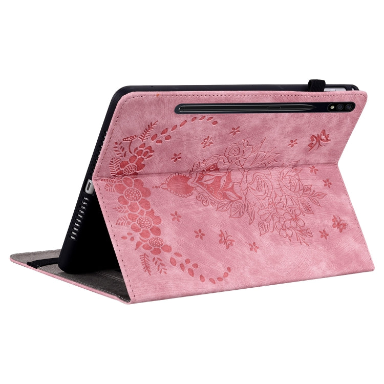 For Samsung Galaxy Tab S7 / S8 Butterfly Rose Embossed Leather Tablet Case(Pink) by bashfashion