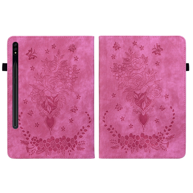 For Samsung Galaxy Tab S7 / S8 Butterfly Rose Embossed Leather Tablet Case(Rose Red) by bashfashion
