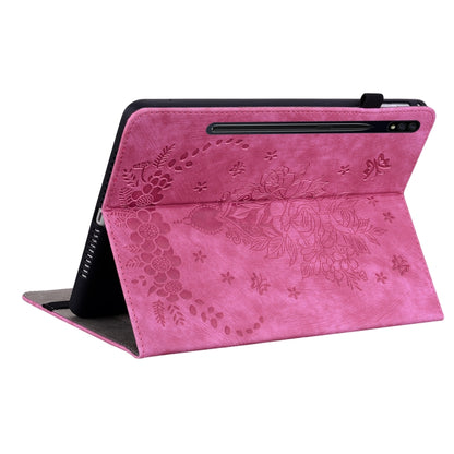 For Samsung Galaxy Tab S7 / S8 Butterfly Rose Embossed Leather Tablet Case(Rose Red) by bashfashion