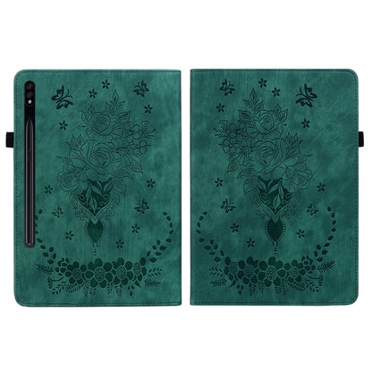 For Samsung Galaxy Tab S7 / S8 Butterfly Rose Embossed Leather Tablet Case(Green) by bashfashion