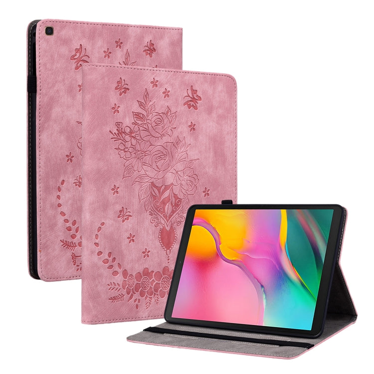 For Samsung Galaxy Tab A 10.1 2019 T510 Butterfly Rose Embossed Leather Tablet Case(Pink) by bashfashion