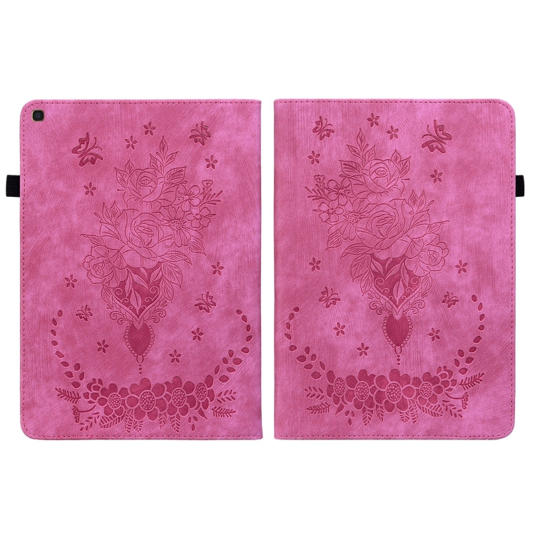 For Samsung Galaxy Tab A 10.1 2019 T510 Butterfly Rose Embossed Leather Tablet Case(Rose Red) by bashfashion