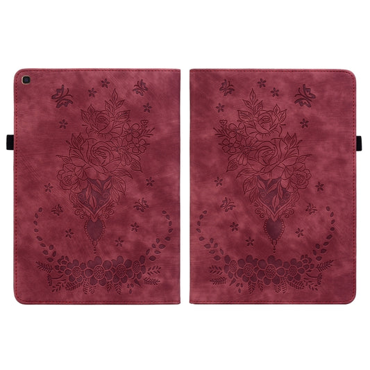 For Samsung Galaxy Tab A 10.1 2019 T510 Butterfly Rose Embossed Leather Tablet Case(Red) by bashfashion