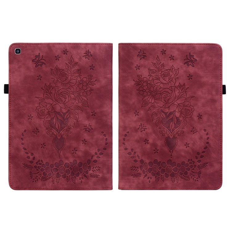 For Samsung Galaxy Tab A 8.0 2019 T290 Butterfly Rose Embossed Leather Tablet Case(Red) by bashfashion