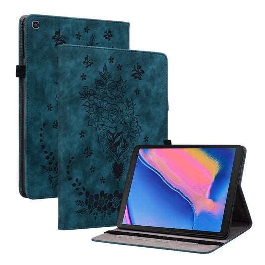 For Samsung Galaxy Tab A 8.0 2019 T290 Butterfly Rose Embossed Leather Tablet Case(Dark Blue) by bashfashion