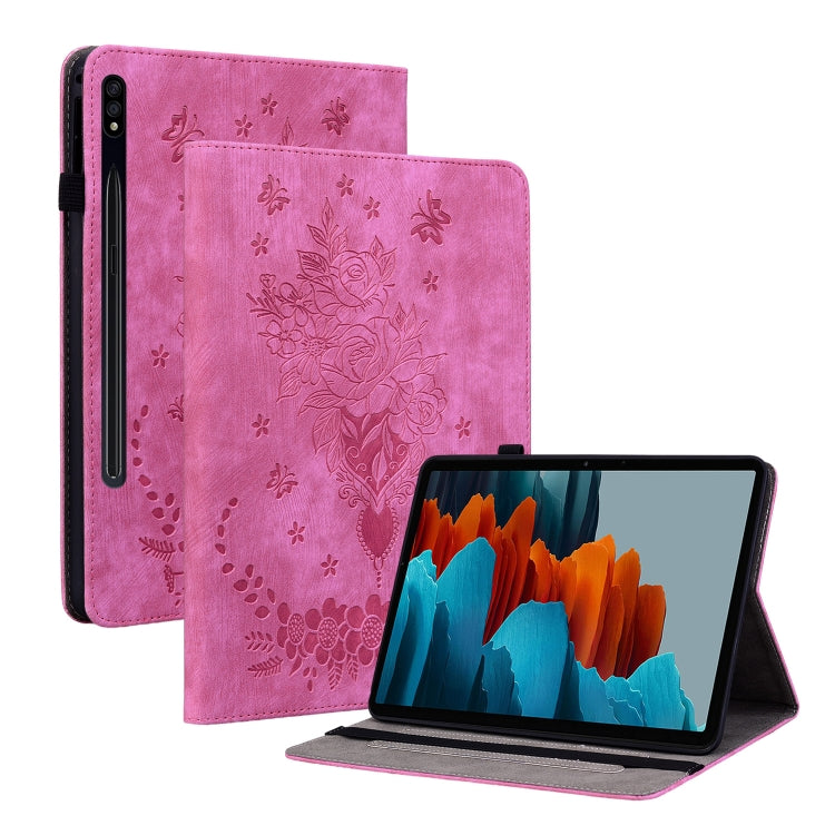 For Samsung Galaxy Tab S9 Butterfly Rose Embossed Leather Tablet Case(Rose Red) by bashfashion