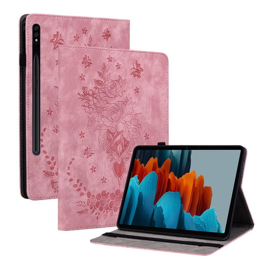 For Samsung Galaxy Tab S9+ Butterfly Rose Embossed Leather Tablet Case(Pink) by bashfashion