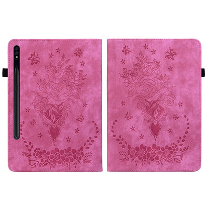 For Samsung Galaxy Tab S9+ Butterfly Rose Embossed Leather Tablet Case(Rose Red) by bashfashion