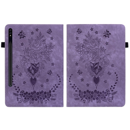 For Samsung Galaxy Tab S9+ Butterfly Rose Embossed Leather Tablet Case(Purple) by bashfashion