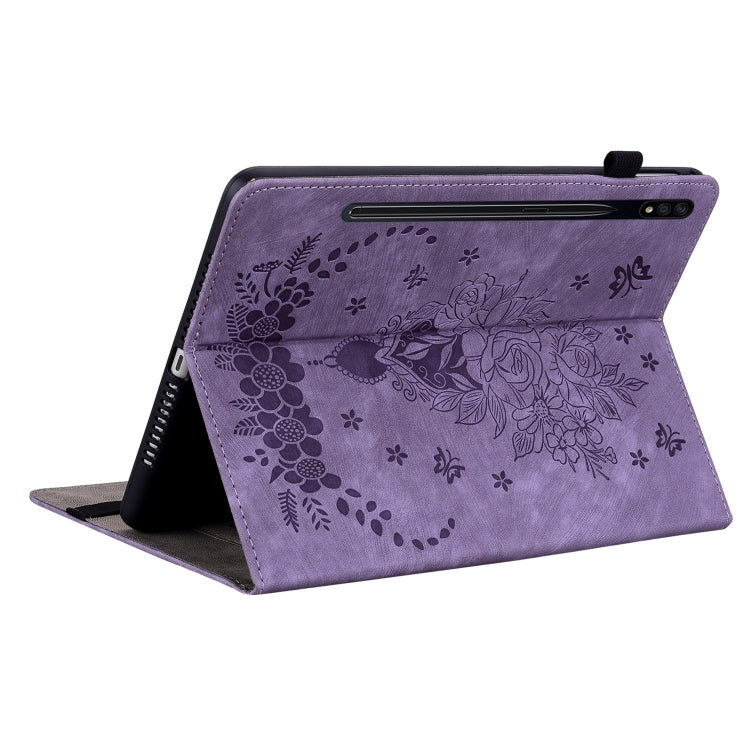 For Samsung Galaxy Tab S9+ Butterfly Rose Embossed Leather Tablet Case(Purple) by bashfashion