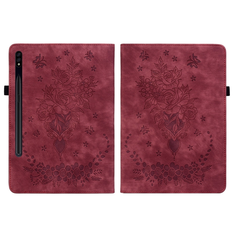 For Samsung Galaxy Tab S9+ Butterfly Rose Embossed Leather Tablet Case(Red) by bashfashion