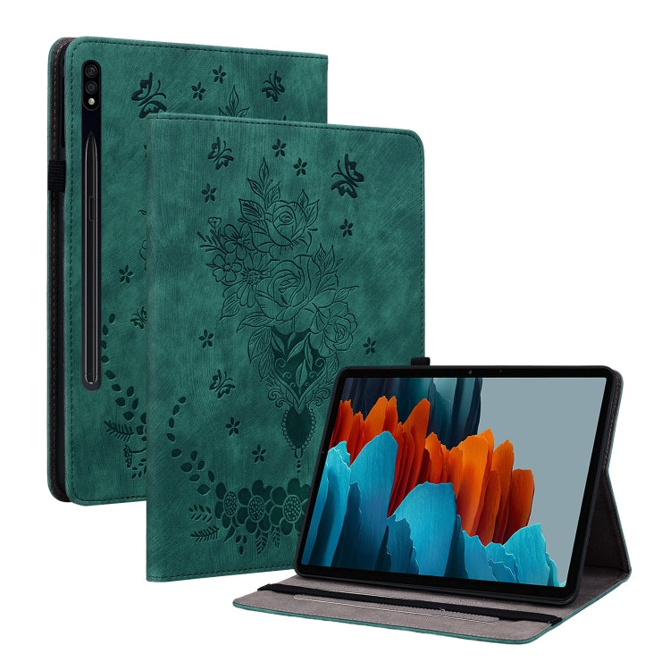 For Samsung Galaxy Tab S9+ Butterfly Rose Embossed Leather Tablet Case(Green) by bashfashion