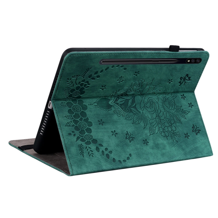 For Samsung Galaxy Tab S9+ Butterfly Rose Embossed Leather Tablet Case(Green) by bashfashion
