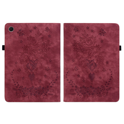 For Samsung Galaxy Tab А9+ Butterfly Rose Embossed Leather Tablet Case(Red) by bashfashion