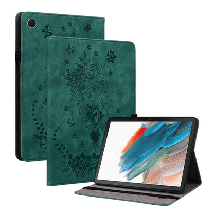 For Samsung Galaxy Tab А9+ Butterfly Rose Embossed Leather Tablet Case(Green) by bashfashion