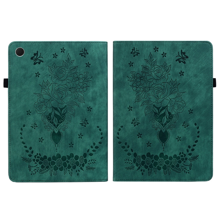 For Samsung Galaxy Tab А9+ Butterfly Rose Embossed Leather Tablet Case(Green) by bashfashion