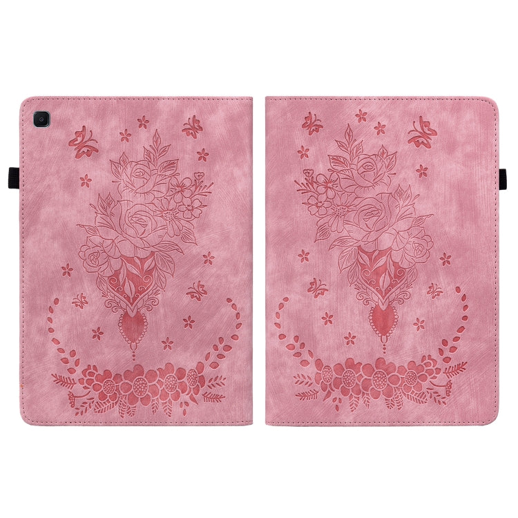For Samsung Galaxy Tab S5e/T720/T725 Butterfly Rose Embossed Leather Tablet Case(Pink) by bashfashion