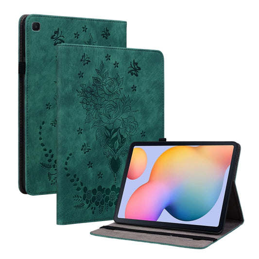 For Samsung Galaxy Tab S5e/T720/T725 Butterfly Rose Embossed Leather Tablet Case(Green) by bashfashion