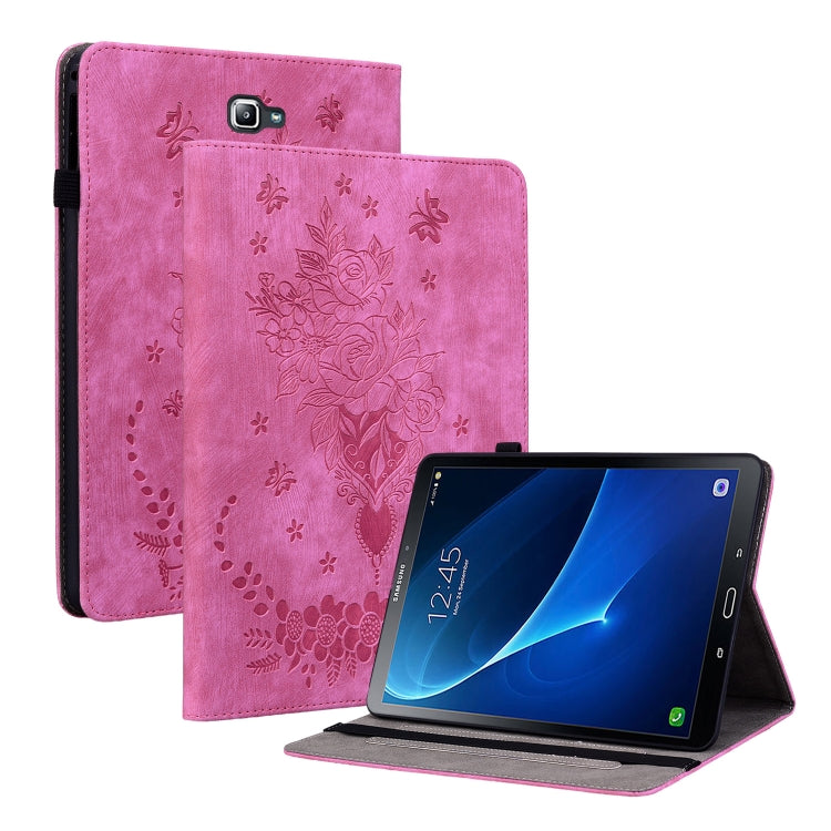For Samsung Galaxy Tab A 10.1 2016/T580/T585 Butterfly Rose Embossed Leather Tablet Case(Rose Red) by bashfashion