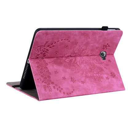 For Samsung Galaxy Tab A 10.1 2016/T580/T585 Butterfly Rose Embossed Leather Tablet Case(Rose Red) by bashfashion