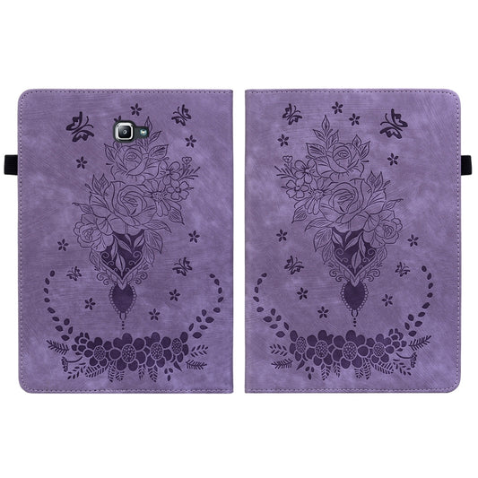 For Samsung Galaxy Tab A 10.1 2016/T580/T585 Butterfly Rose Embossed Leather Tablet Case(Purple) by bashfashion