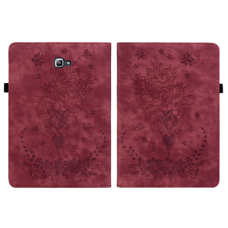 For Samsung Galaxy Tab A 10.1 2016/T580/T585 Butterfly Rose Embossed Leather Tablet Case(Red) by bashfashion