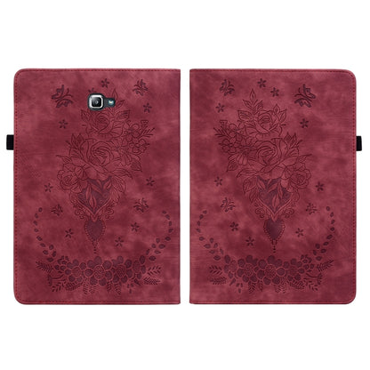 For Samsung Galaxy Tab A 10.1 2016/T580/T585 Butterfly Rose Embossed Leather Tablet Case(Red) by bashfashion