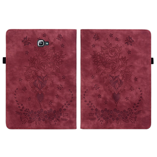For Samsung Galaxy Tab A 10.1 2016/T580/T585 Butterfly Rose Embossed Leather Tablet Case(Red) by bashfashion