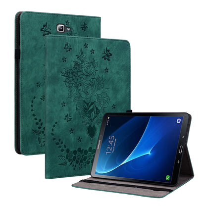 For Samsung Galaxy Tab A 10.1 2016/T580/T585 Butterfly Rose Embossed Leather Tablet Case(Green) by bashfashion