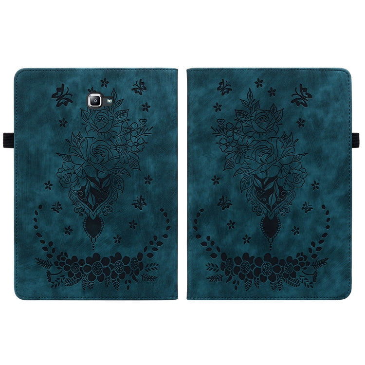 For Samsung Galaxy Tab A 10.1 2016/T580/T585 Butterfly Rose Embossed Leather Tablet Case(Dark Blue) by bashfashion