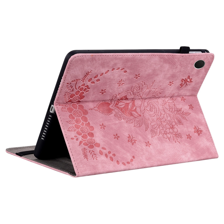 For Samsung Galaxy Tab А9 Butterfly Rose Embossed Leather Tablet Case(Pink) by bashfashion