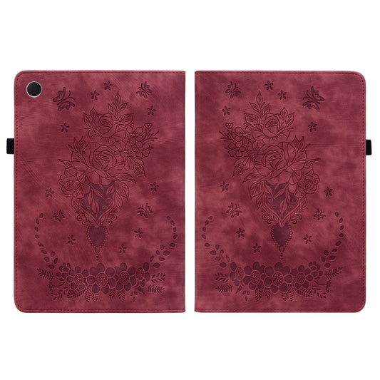 For Samsung Galaxy Tab А9 Butterfly Rose Embossed Leather Tablet Case(Red) by bashfashion